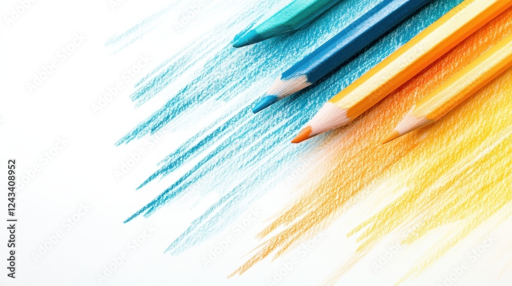 Aufkleber Colorful pencil strokes create an inviting gradient blending amber to teal with dynamic white lines complementing the artwork
