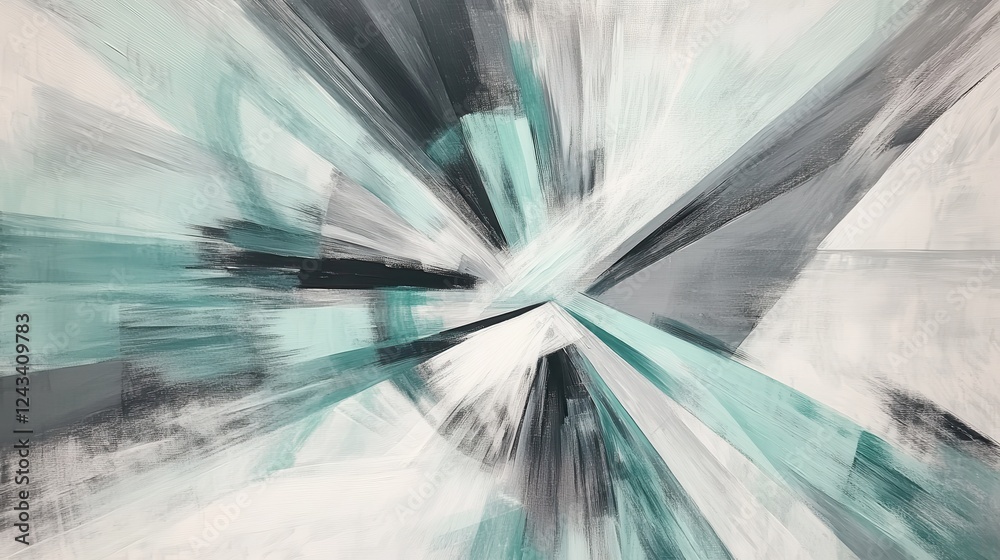 Fototapete radiating strokes in mint and gray create an airy and open design in an abstract artwork