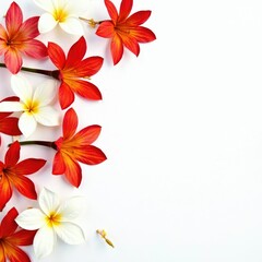 Obraz premium Colorful alstroemeria flowers scattered across a white background, scatter, flower power