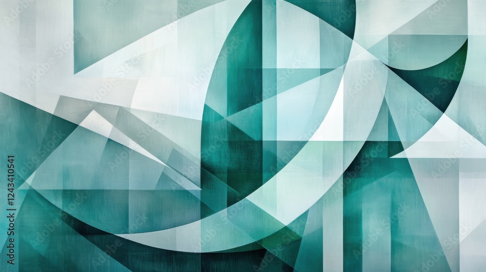 Poster Overlapping translucent geometric patterns in teal and sea green creating a calming modern design