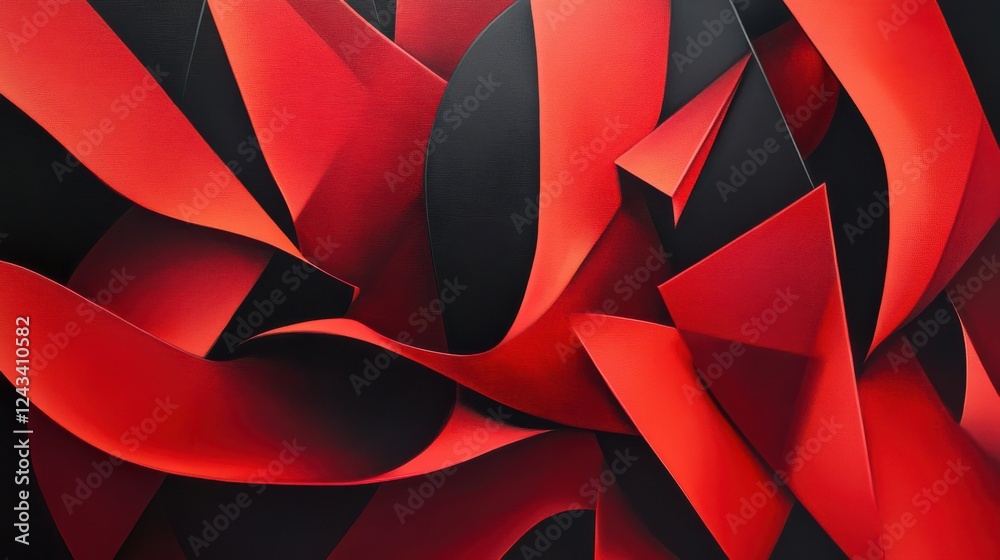 Aufkleber Dynamic interplay of fiery red and deep black shapes that exudes intensity and energy in an abstract composition