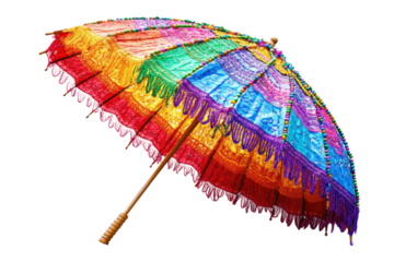 Bright umbrella decorations create artistic outdoor atmosphere isolated on transparent background