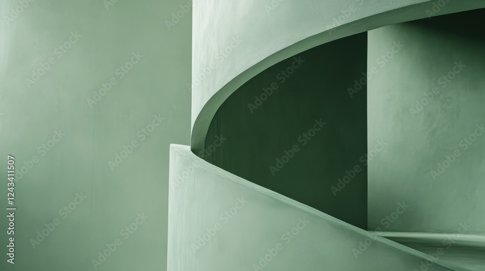 Poster minimalist design featuring soft green curves fading into negative space creates a balanced aestheti