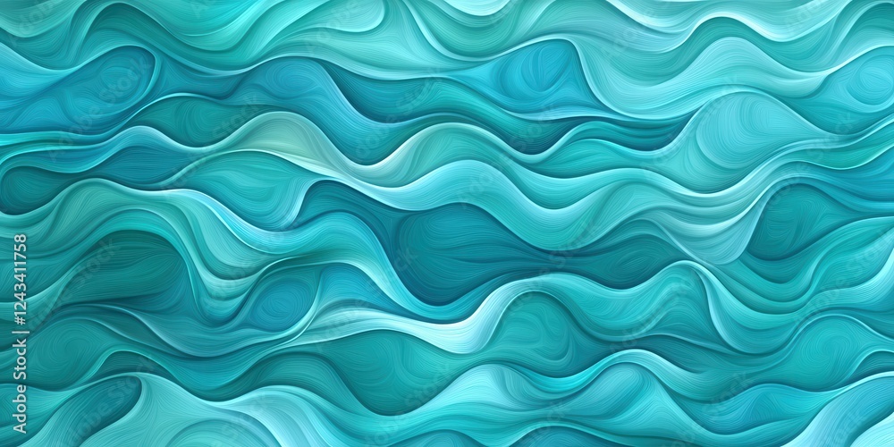 Poster shimmering water texture in gradients of blue and teal creating rippling wave effects
