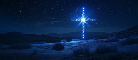 Starlit Cross in a Night Landscape