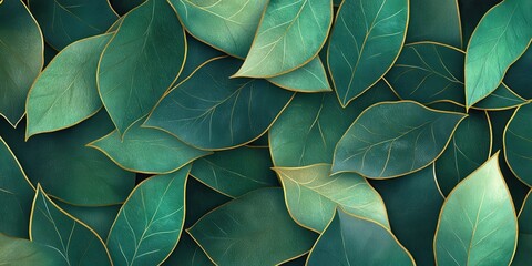 Leaf-inspired texture in shades of green and gold with overlapping outlines showcasing nature's beauty and elegance