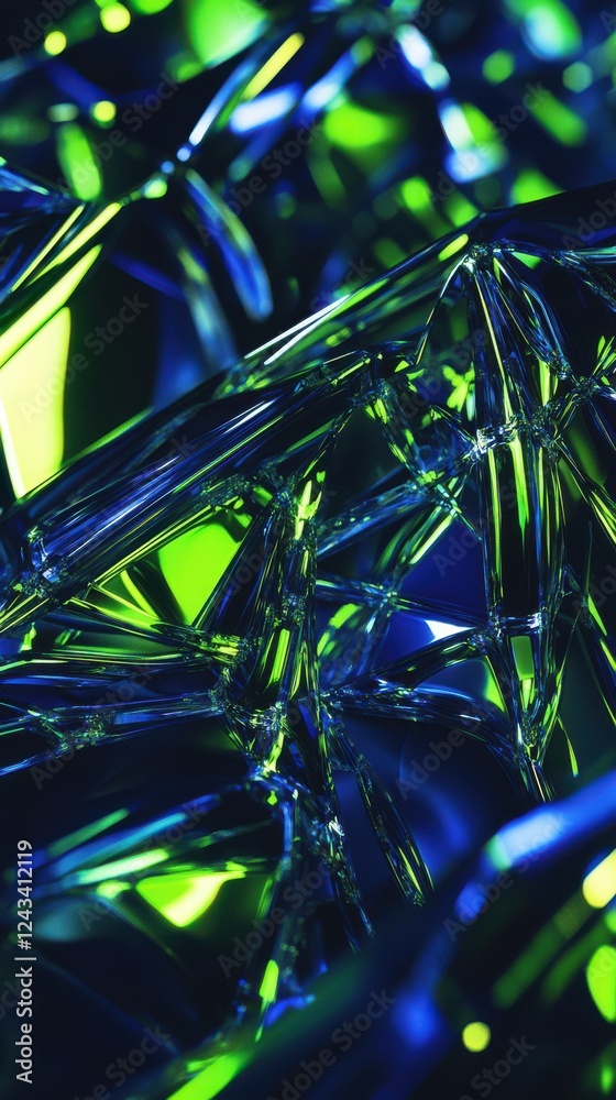 Poster futuristic low-poly pattern with electric blue and neon green colors creating a striking cyberpunk a