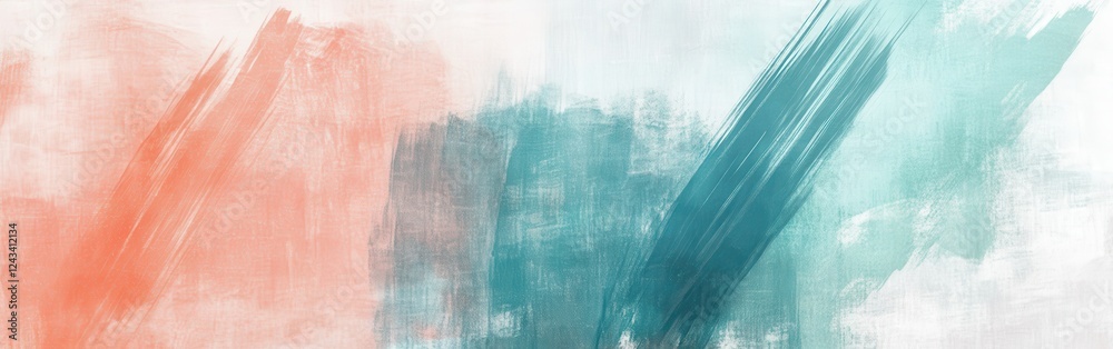 Poster softly blended teal and coral pencil strokes create a calm atmosphere with depth and nuance in abstr