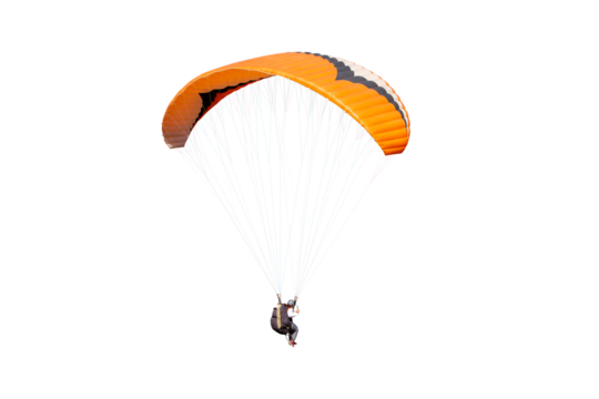 The sportsman flying on a paraglider. Beautiful paraglider in flight on a white background.	
