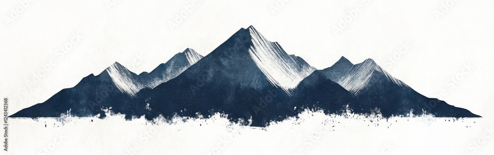 Poster elegant silhouette of a mountain range in gradient blue and gray pencil strokes with serene negative