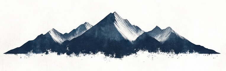 Elegant silhouette of a mountain range in gradient blue and gray pencil strokes with serene negative space surrounding it