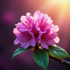 Fototapeta premium Purple rhododendron against a warm light background, flowers, spring