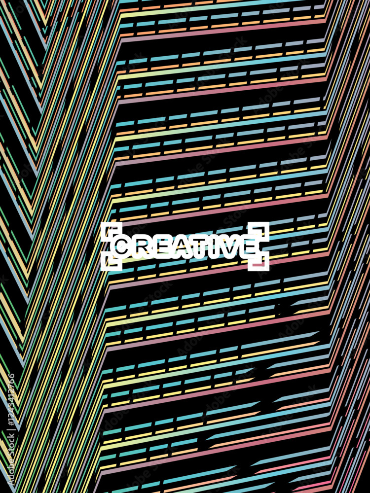 Fototapete futuristic abstract technology shining rainbow light lines on modern line pattern black background. 