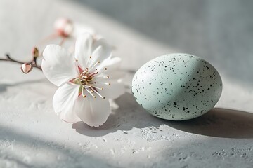 Obraz premium Easter eggs in a basket with white flowers on a pink background
