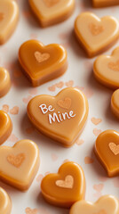 Obraz premium A background of scattered caramel hearts with playful message 