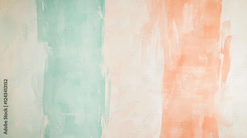 Poster elegant pastel peach and mint rectangles softly blending into white for a serene abstract compositio