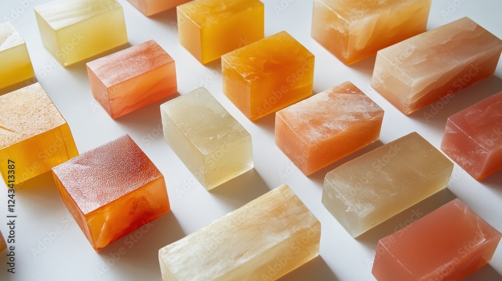 Aufkleber Pastel amber and coral blocks arranged asymmetrically for a visually balanced ornate display