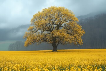 Landscape with a rapeseed field in spring, winner of the Rlisten landscape stock photo contest, with natural colors and a cloudy sky.