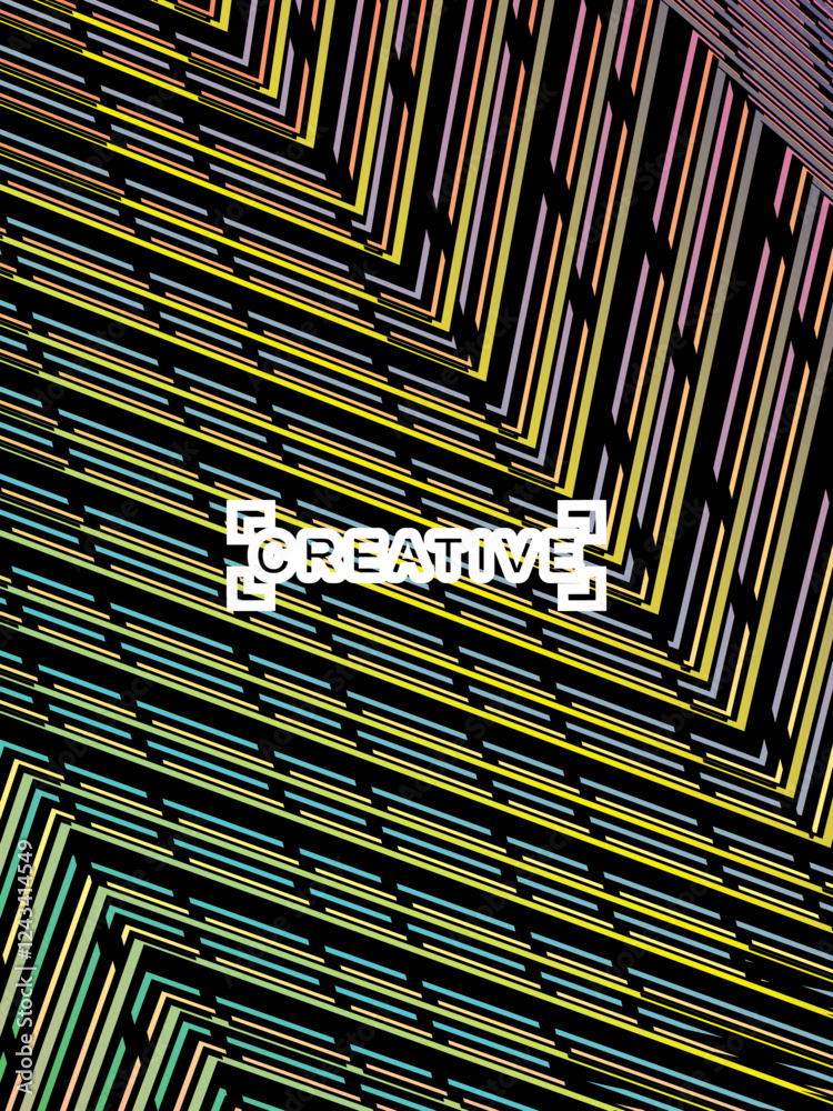 Fototapete futuristic abstract technology shining rainbow light lines on modern line pattern black background. 