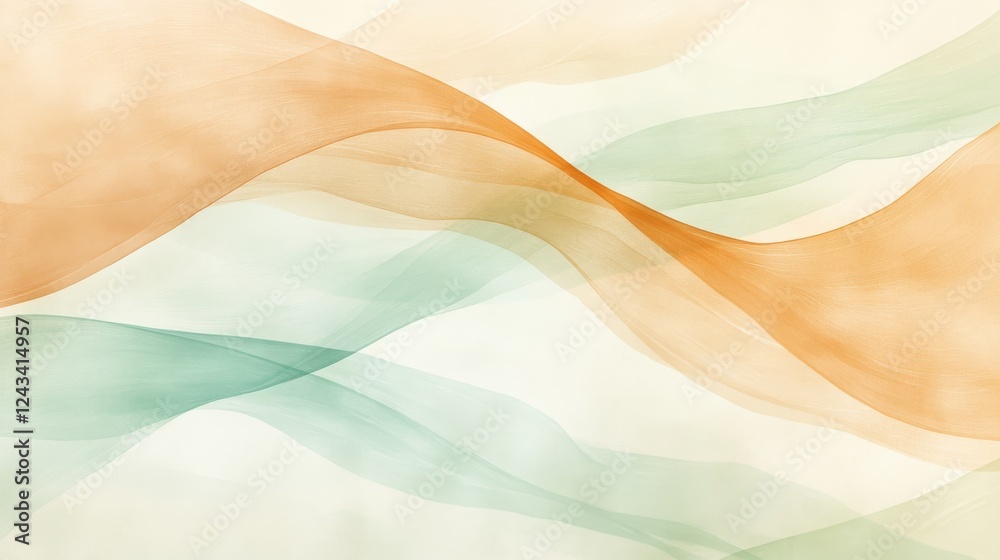 Poster abstract pencil strokes create an airy effect in muted amber and mint tones for modern artistic expr