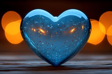 Fototapeta premium Romantic Blue Heart Ornament with Warm Bokeh for Love-Themed Designs