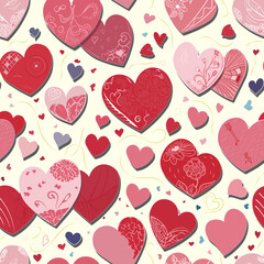 Pattern with red hearts on a light background for Valentine's Day or other romantic theme
