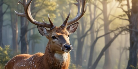 Fototapeta premium Stunning watercolor portrait of a majestic deer in the wilderness, animals, watercolor, deer, impressionist art, stunning