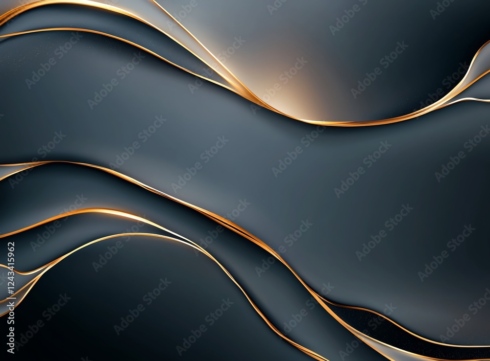 Poster a captivating abstract background featuring smooth flowing lines in elegant gold and dark tones, cre