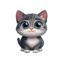 Fototapeta premium Adorable Gray Kitten with Big Blue Eyes - Cartoon Style Illustration