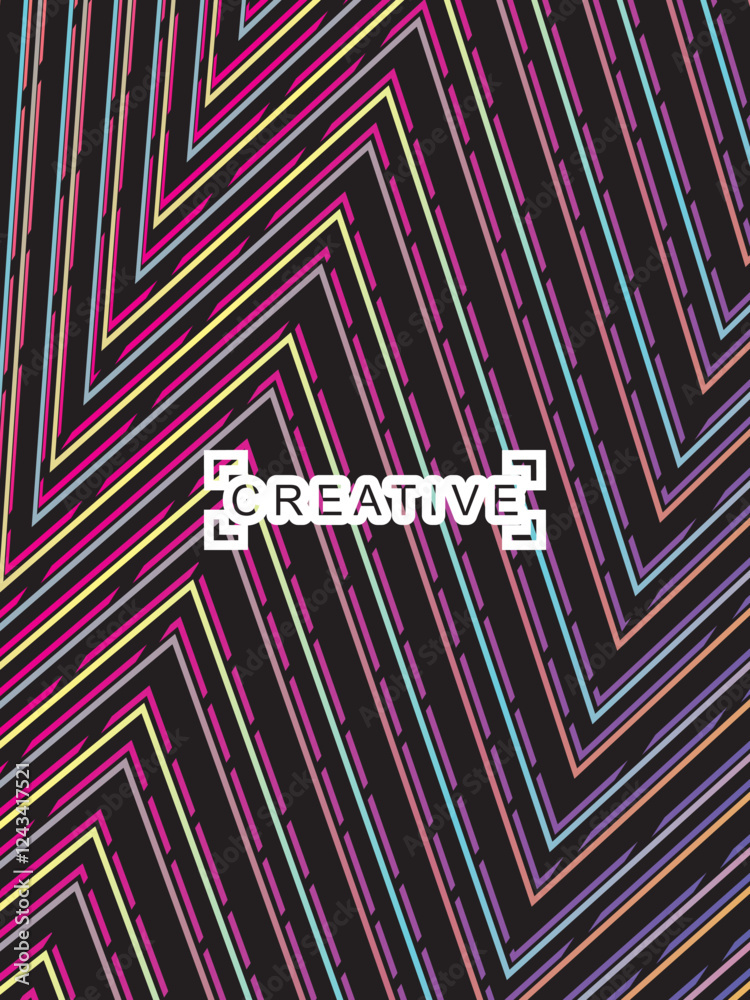 Fototapete futuristic abstract technology shining rainbow light lines on modern line pattern black background. 