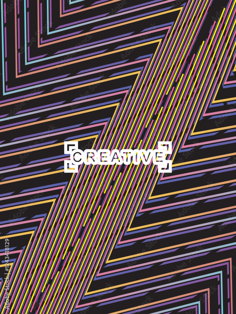 Fototapete futuristic abstract technology shining rainbow light lines on modern line pattern black background. 