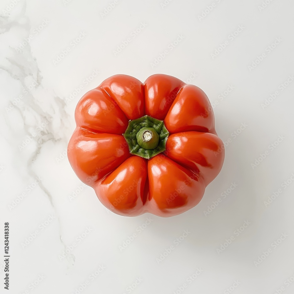 Poster fresh red bell pepper with a glossy finish and firm body displayed on a clean white background in a 