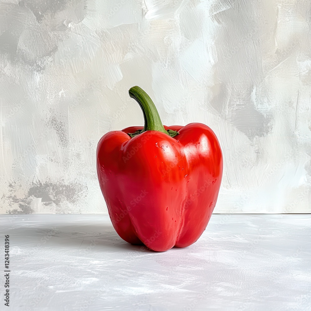 Poster fresh red bell pepper on clean white background showcasing its glossy surface and firm texture