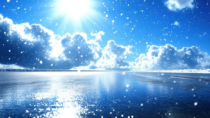 Bright Sunny Day Seascape Blue Sky White Clouds Ocean Water Reflection