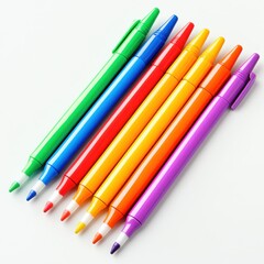 Fototapeta premium Colorful markers neatly arranged in a vibrant display on a white background perfect for creative projects and artwork