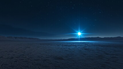Celestial Night: A Radiant Star over a Desolate Landscape