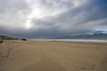 Deserted Beach Under Cloudy Skies, De Koog, Texel, Netherlands