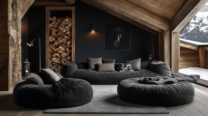 Modern Mountain Cabin Living Room Interior Design