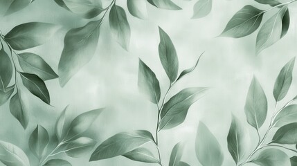 Seamless light sage green background featuring botanical leaves for modern design inspirations and natural themes