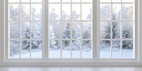 A Winter Wonderland Viewed Through a Large White Window