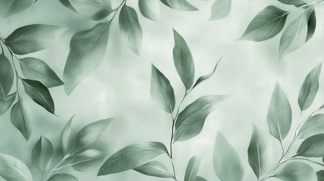 Seamless light sage green background featuring botanical leaves for modern design inspirations and natural themes