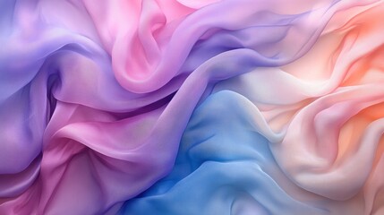 Obraz premium Pastel Color Fabric Texture Background Soft Pink, Purple, and Blue Draped Fabric with Subtle Gradient