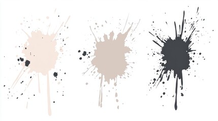Abstract Ink Splatter Set Beige, Taupe, Grey and Black Paint Drips on White Background