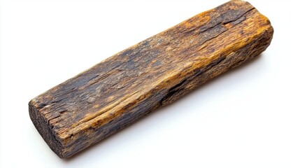 Dark Brown Weathered Wooden Plank on White Background