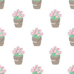 bucket of tulips seamless pattern