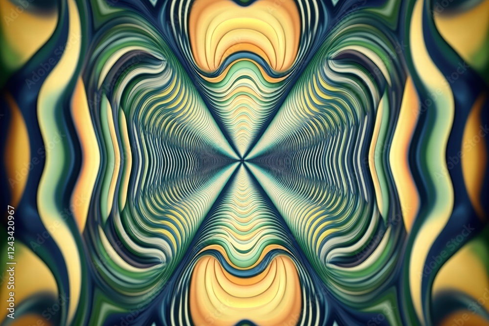 Poster symmetrical waves create an intriguing abstract pattern in vibrant colors and shapes