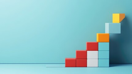 Abstract representation of business growth with stacked blocks forming an ascending staircase.