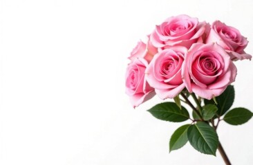 Fototapeta premium Mono bouquet of pink roses on white background with space for text, card template