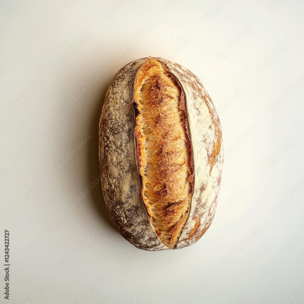 Poster crispy crust loaf of bread freshly baked on a flat surface with a clean background