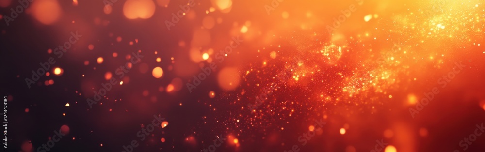 Fototapete glowing amber bokeh lights create a warm atmosphere with a deep crimson and fiery orange gradient ba